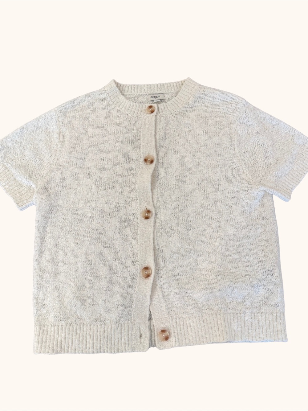 J.Crew Cream Short Sleeve Textured Cardigan Sweater Size M